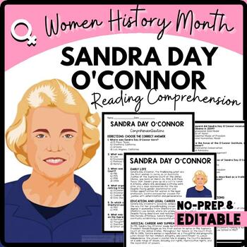 Women's History Month SANDRA DAY O'CONNOR Reading Comprehension Worksheet-Printable and Editable