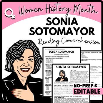 Women's History Month SONIA SOTOMAYOR Reading Comprehension Worksheet-Printable and Editable