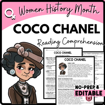 Women's History Month COCO CHANEL Reading Comprehension Worksheet-Printable and Editable