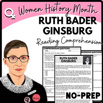 Women's History Month Ruth Bader Ginsburg's Reading Comprehension Worksheet-Printable and Editable