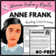 Women's History Month Anne Frank Reading Comprehension Worksheet-Printable and Editable