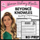 Women's History Month Beyoncé Knowles Reading Comprehension Worksheet-Printable and Editable