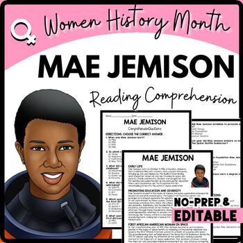 Women's History Month MAE JEMISON Reading Comprehension Worksheet-Printable and Editable