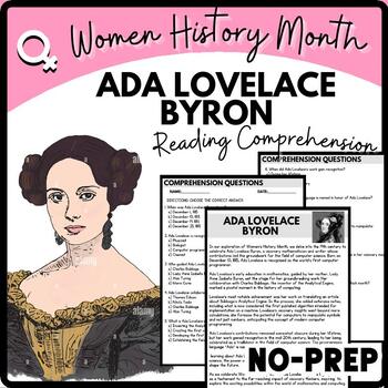 Women's History Month ADA LOVELACE BYRON Reading Comprehension Worksheet-Printable and Editable