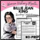 Women's History Month BILLIE JEAN KING Reading Comprehension Worksheet-Printable and Editable