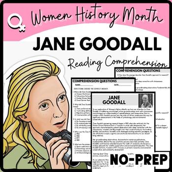 Women's History Month JANE GOODALL Reading Comprehension Worksheet-Printable and Editable