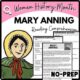 Women's History Month MARY ANNING Reading Comprehension Worksheet-Printable and Editable