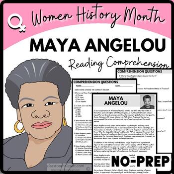 Women's History Month MAYA ANGELOU Reading Comprehension Worksheet-Printable and Editable